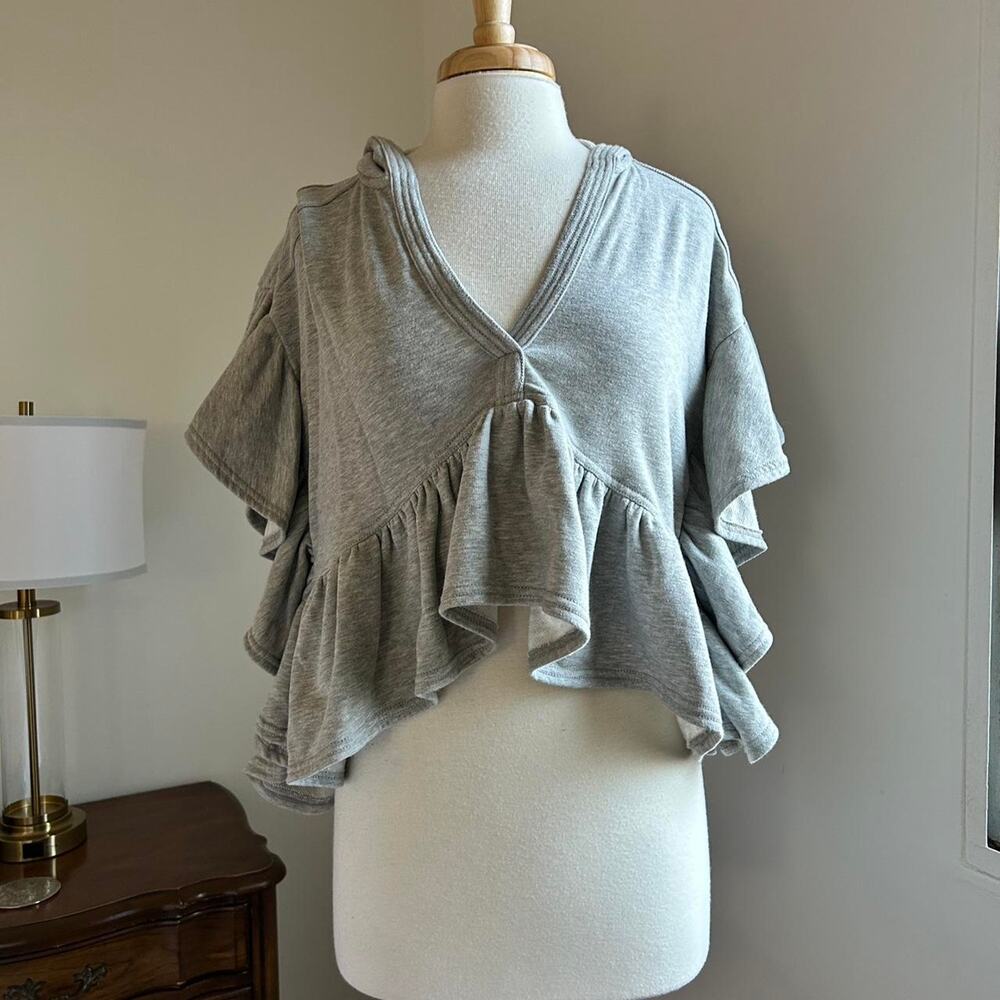 Anthropologie Grey ruffle athletic crop top